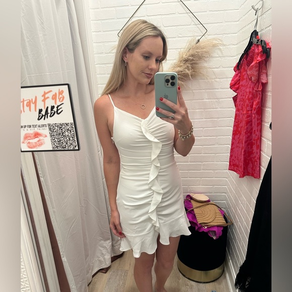 She + Sky White Ruffle Tie-Strap Mini Dress - Size M - Picture 4 of 10